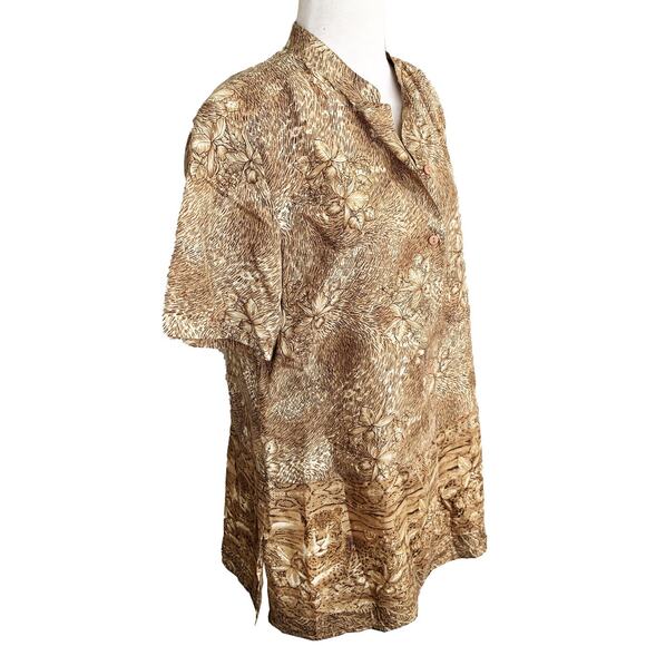 Vintage NWT Hawaiian Silk Blouse Leopard Print Button Up SS Flower L - Picture 2 of 8